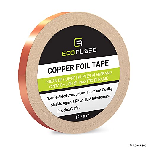 Cinta Adhesiva de primera calidad de cobre - Conducto de doble cara - 0.5 pulgadas (12.7mm) - Blindaje EMI y RF, Circuitos de papel, Reparaciones eléctricas, Conexión a tierra, Repelente de babosas