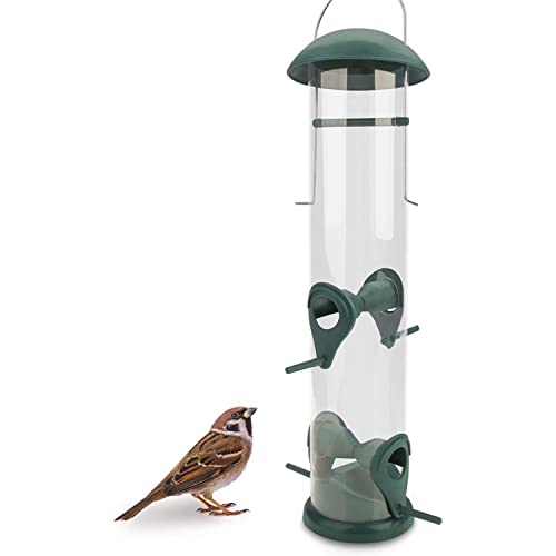 WILDLIFE FRIEND Comedero para pájaros en Forma de Columna, Comedero para Granos con con 4 Lugares de Acceso, Verde, Comedero colgable, Provee de alimento a pájaros Silvestres Todo el año