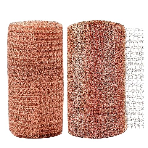 Malla Cobre,RoadLoo2Pcs 6m/19.7 pies Metal Tapón Malla Cobre Bloqueador Control Plaga Protector Planta Malla para el Hogar Jardín Ratón Murciélago Pájaros Caracoles Disuasorio Malla Alambre Rollo