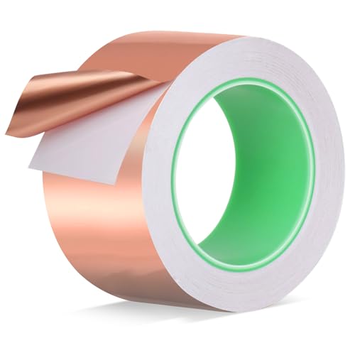 Domkan Cinta de Cobre Hoja, 50mm x 20m Adhesiva Conductora de Doble Cara, Kapton EMI, de Apantallamiento, de Caracol, para Guitarra, Blindar de EMI, Puesta a Tierra y Soldar