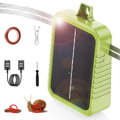 Kit de Valla Eléctrica Anti-Caracoles con Batería de Litio Integrada 2.4Ah y Panel Solar 2W, Dispositivo de Protección con Cinta de Valla 12m y Accesorios Anti-Caracoles, para Protección de Jardines